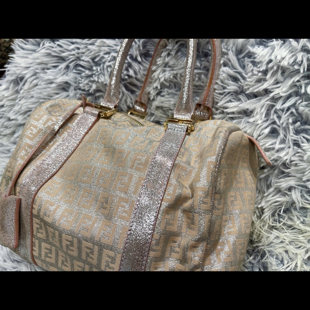 Authentic Vintage Fendi Metallic Boston Bag Zucchino Canvas - Picture 3 of 11